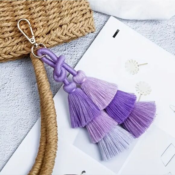 Colorful Tassel Keychain Accessory Choose From PURPLE OR MULTICOLOR - Picture 8 of 8